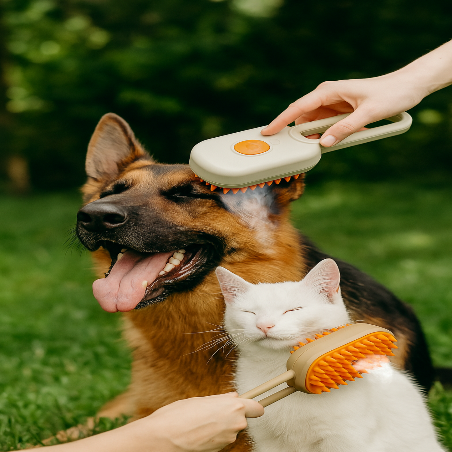 PetSteam™ — Cepillo 3 en 1 con Vapor y Masaje para Mascotas